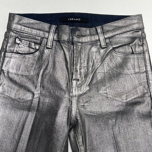 J BRAND Women’s 0 Metallic Silver SELENA MID RISE CROP - Picture 1 of 3